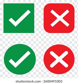 Green Tick Mark Icon. Checkmark icons set. Tick and cross sign. Green tick and Red X mark icon vector set.  checkmark symbol, right and wrong sign concept. Eps 10