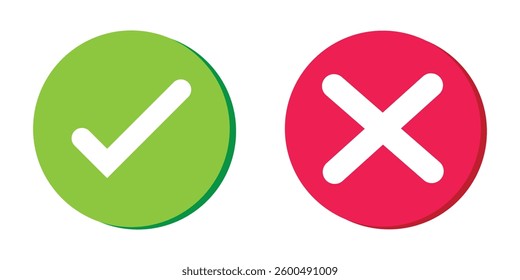 Green Tick Mark Icon. Checkmark icons set. Tick and cross sign. Green tick and Red X mark icon vector set.  checkmark symbol, right and wrong sign concept. Eps 10