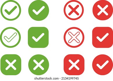 Green Tick Mark Red Cross Vector Stock Vector (royalty Free) 2134199745 