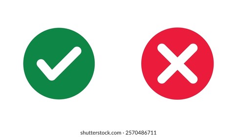 green tick mark. red cross mark icons. yes and no buttons. do and don't button. checkmark and crossmark button. vector illustration on transparent background