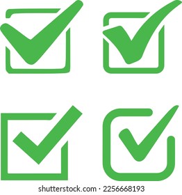 Marcas de marca de graduación verde marca de verificación aislado vector, marca de confirmación