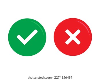 Marcas de verificación cruzadas verdes de garrapatas y rojas en iconos planos de círculo. Símbolo de línea, icono aprobado o rechazado para la interfaz de usuario.