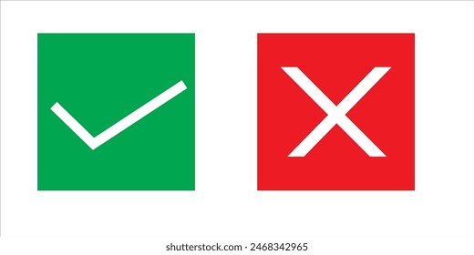 Green tick and red cross checkmarks in circle icons. Flat vector icon. Checkmark icon set. vector illustration.