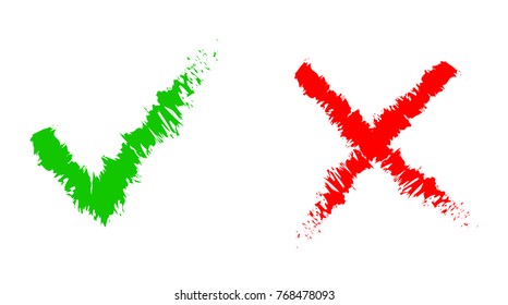 Green tick and red cross checkmarks. Stock vector