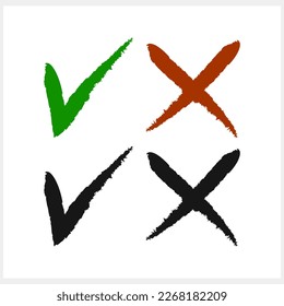 Icono de marca verde y cruz roja Comprobar conjunto de clipart de marca. X, sí, ningún símbolo. Ilustración del material del vector EPS 10