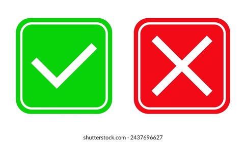 Grüne Häkchen und Rotes Kreuz isolierte Symbole Vektor-Set