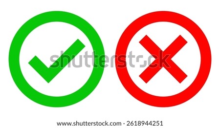 Green Tick and Red Cross isolated round icons vector set