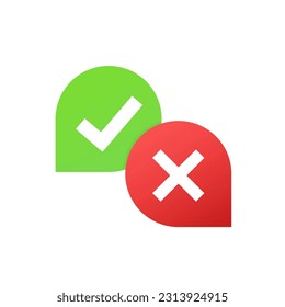 Green tick and red cross, negative symbol. Tick and cross signs. Green check mark ON and red X icon. Symbols YES and NO button for vote, decision, web, logo, app, UI. Vector illustration