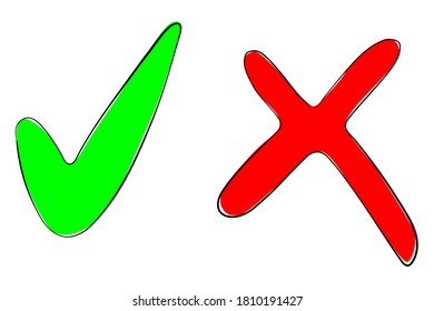 Green tick and red cross. Set of check marks. Ideal for any design project.