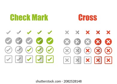 Iconos de cruz roja y garrapata verde. vector de marcas de verificación