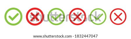 Green tick and red cross sign in the circle . The check icon. Icons posted on a white background. Vector illustration.