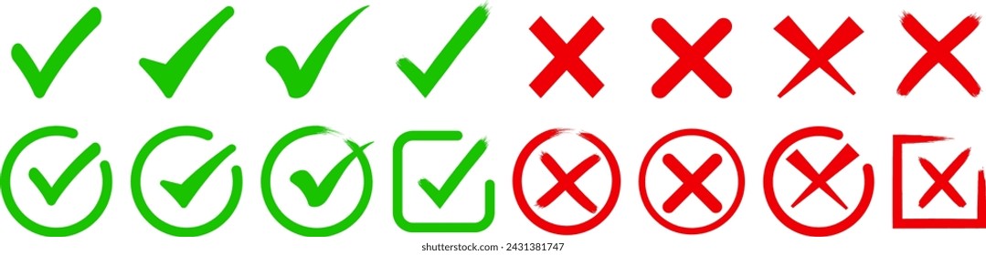 Green tick and red cross Vector illustartion	
