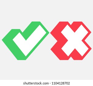 Green tick and red cross. Yes or no question. Vector illustration.