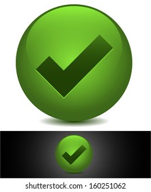 Green tick in stylized sphere