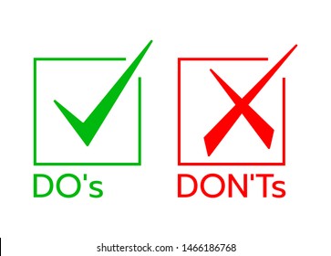 Green tick symbol and red cross sign. Do's don'ts icon vector desing.