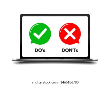 Green tick symbol and red cross sign. Do's don'ts icon vector desing.