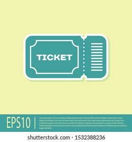 Green Ticket icon isolated on yellow background.  Vector Illustration