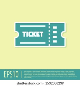 Green Ticket icon isolated on yellow background.  Vector Illustration