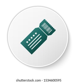 Green Ticket icon isolated on white background. White circle button. Vector Illustration