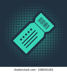 Green Ticket icon isolated on blue background. Abstract circle random dots. Vector Illustration
