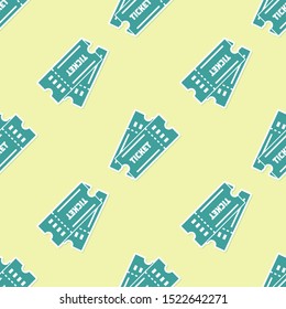 Green Ticket icon isolated seamless pattern on yellow background.  Vector Illustration