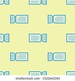Green Ticket icon isolated seamless pattern on yellow background.  Vector Illustration