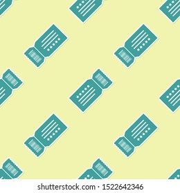 Green Ticket icon isolated seamless pattern on yellow background.  Vector Illustration