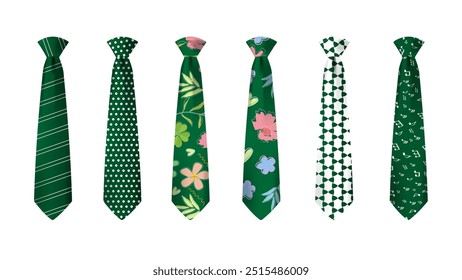 Green tie set isolated on white background
