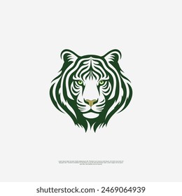 green tiger face logo vector showcases a majestic, roaring wildcat in a minimalist outline. The elegant, doodle-style design captures the powerful emotion and strength of the predator. Isolated