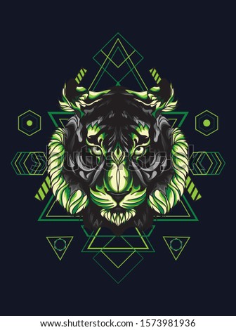 Green Tiger head with Sacred Geometry for shirt poster tattoo logo and mascot 