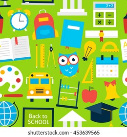 Green Tile Pattern Back to School. Flat Style Vector Seamless Texture Background. Science and Education. University and College.