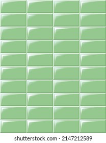 Green tiles seamless horizontal pattern. Ceramic bricks in metro, pool, outdoor. Wall or floor for subway, bathroom, kitchen interior. Light stone materials for catalog flat vector illustration