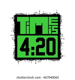 Green Time is 420 on black isolated on white, vector illustration, rastafarian time, 