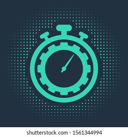 Green Time Management icon isolated on blue background. Clock and gear sign. Productivity symbol. Abstract circle random dots. Vector Illustration