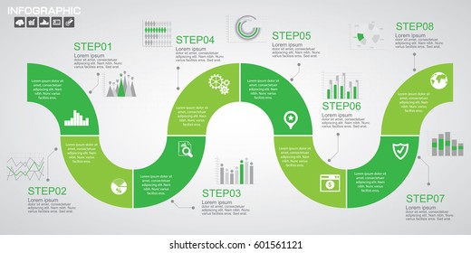 Green Timeline infographics design template with options, process diagram, vector eps10 illustration