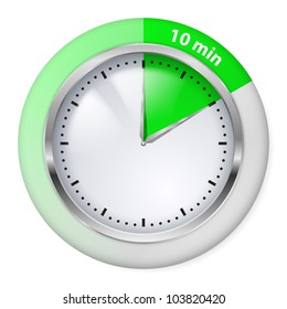 Green Timer icon. Ten minutes. Illustration on white.