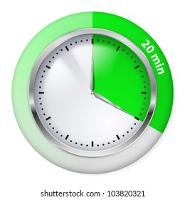 Green Timer Icon. Twenty Minutes. Illustration on white.