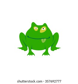 Green toad simple cartoon illustration. Freaky frog logo.