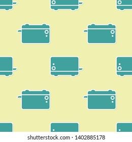 Green Toaster icon isolated seamless pattern on yellow background. Vector Illustration