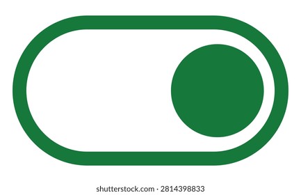 Green toggle switch on white background, circular slider in off position button