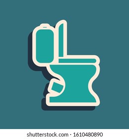 Green Toilet bowl icon isolated on blue background. Long shadow style. Vector Illustration