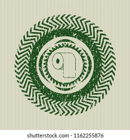 Green toilet paper icon inside distressed rubber texture