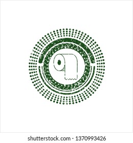Green toilet paper icon inside distressed rubber texture