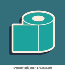Green Toilet paper roll icon isolated on green background. Long shadow style. Vector Illustration