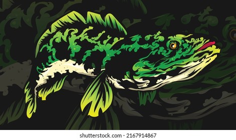 Green toman fish vintage illustration style