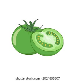 Green tomato and half green tomato vector graphics