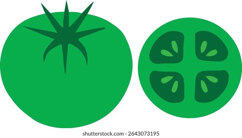 Green Tomato whole and slice vegetable icon collection vector design.