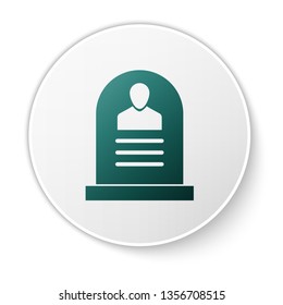 Green Tombstone with RIP written on it icon isolated on white background. Grave icon. Green circle button. Vector Illustration