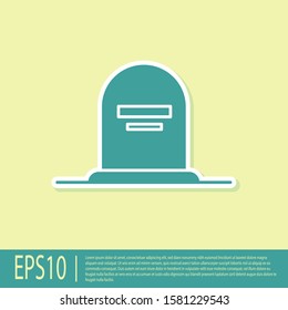 Green Tombstone with RIP written on it icon isolated on yellow background. Grave icon.  Vector Illustration