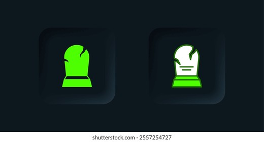 Green Tombstone with RIP written on it icon isolated on black background. Grave icon. Happy Halloween party. Black square button. Vector